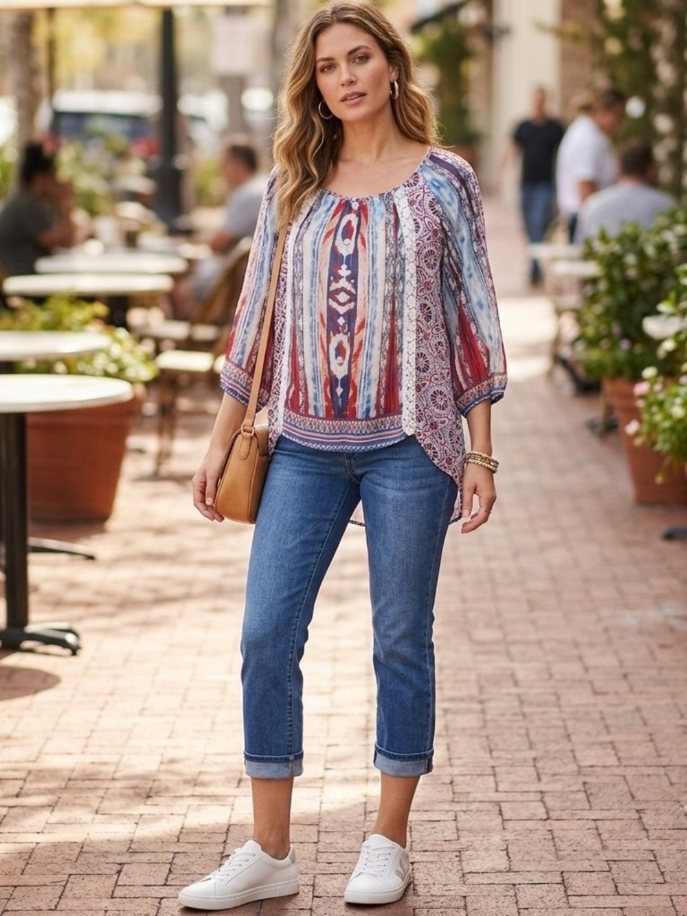 Anthropologie Fig & Flower Blue Multi Geometric Animal Print Chiffon Blouse Sm